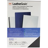 GBC Binding Covers, 250gsm, Black, Leathergrain, A5, Pack of 100