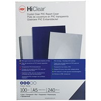 GBC PVC Binding Covers, 240 micron, Clear, A5, Pack of 100