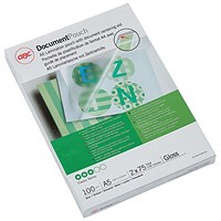 GBC DocumentPouch A5 Gloss Laminating Pouches, 75 Micron, Pack of 100