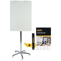 Bi-Office Business Glass Mobile Easel, Drywipe Glass Surface, Chrome Structure, 700x1000mm