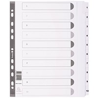 Guildhall File Dividers, 1-10, Mylar Tabs, A4, White
