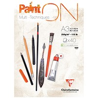 Clairefontaine Paint On Pad, A3, White Paper, 250gsm, 40 Sheets