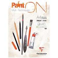 Clairefontaine Paint On Pad, A4, White Paper, 250gsm, 40 Sheets, Pack of 4