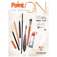 Clairefontaine Paint On Pad, A5, White Paper, 250gsm, 40 Sheets