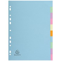 Exacompta Recylced Subject Dividers, 10-Part, Blank Pastel Multicolour Tabs, A4, Pastel Multicolour