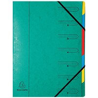 Exacompta A4 Elasticated Organiser Files, 7-Part, Green