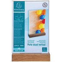 Exacompta Portrait Stand Up Sign Holder A5 with Wood Base