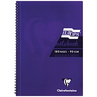 Europa Notebook, A5, Ruled & Perforated, 180 Pages, Purple, Pack of 5