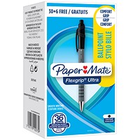 Paper Mate Flexgrip Retractable Ball Pen, Medium, Black, Pack of 36