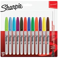 Sharpie Fine Tip Permanent Marker, Assorted Colours, Wallet of 12