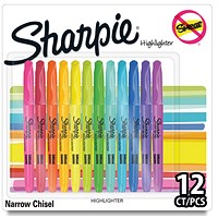 Sharpie Pocket Highlighters, Chisel Tip, Assorted, Pack of 12