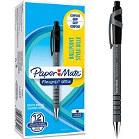 Paper Mate Flexgrip Retractable Ball Pen, Black, Pack of 12