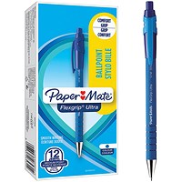 Paper Mate Flexgrip Retractable Ball Pen, Blue, Pack of 12