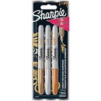 Sharpie Metallic Permanent Marker Pen, Fine, Gold, Silver and Bronze, Pack of 3