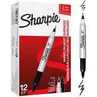 Sharpie Twin Tip Permanent Marker, Black, Pack of 12