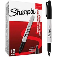 Sharpie Permanent Marker, Fine, Black, Pack of 12