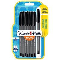 Paper Mate Inkjoy 100 Capped Ballpoint Pens, Black, Pack of 8
