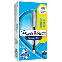 Paper Mate Flexgrip Elite Ball Pen, Retractable Tip, Black, Pack of 12