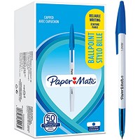 Paper Mate Stick Ballpoint Pen, Fine, Blue, Pack of 50