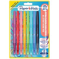 Paper Mate Flair Dual Felt Tip Brush + Medium Tip Assorted (Pack of 8)