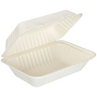 Edenware Bagasse Clamshell Large Meal Box, 228x152mm, White, Pack of 250 Edenware Bagasse Clamshell Large Meal Box, 228x152mm, White, Pack of 250
