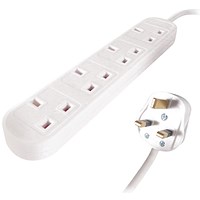 Connekt Gear Power Extension Lead, 4 Sockets, 2m Lead, White