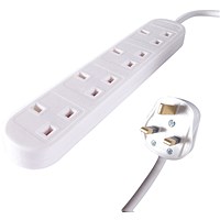 Connekt Gear Power Extension Lead, 4 Sockets, 10m Lead, White