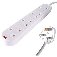 Connekt Gear Surge Protected Power Extension Lead, 4 Sockets, 2m Lead, White