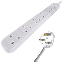 Connekt Gear Power Extension Lead, 6 Sockets, 3m Lead, White
