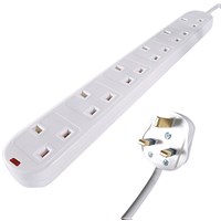 Connekt Gear Surge Protected Power Extension Lead, 6 Sockets, 5m Lead, White