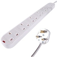 Connekt Gear Surge Protected Power Extension Lead, 6 Sockets, 2m Lead, White