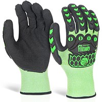 Glovezilla Nitrile Palm Coated Hi-Vis Gloves, Green, Large