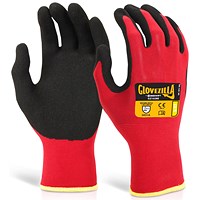 Glovezilla Nitrile Nylon Gloves, Red, Large, Pack of 10