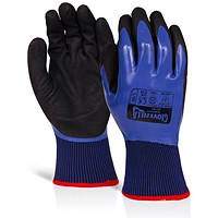 Glovezilla Waterproof Thermal Nitrile Gloves, Blue, Large, Pack of 10