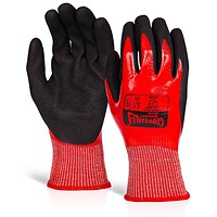 Glovezilla Waterproof Nitrile Cut D Gloves, Red, Large, Pack of 10
