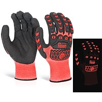Glovezilla Glow In The Dark Foam Nitrile Gloves, Red, Medium