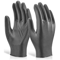 Beeswift Nitrile Disposable Powder Free Gripper Gloves, Black, Medium, Pack of 1000