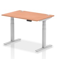 Air 1200mm Rectangular Height-Adjustable Desk, Silver Leg, Beech