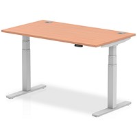 Air 1400mm Rectangular Height-Adjustable Desk, Silver Leg, Beech
