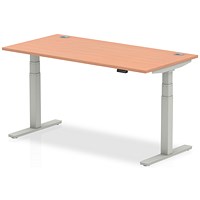 Impulse Height-adjustable Desk, Silver Legs, 1600mm, Beech