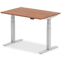 Air 1200mm Rectangular Height-Adjustable Desk, Silver Leg, Walnut