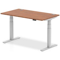 Air 1400mm Rectangular Height-Adjustable Desk, Silver Leg, Walnut