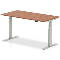 Air 1600mm Rectangular Height-Adjustable Desk, Silver Leg, Walnut