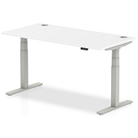 Air 1600mm Rectangular Height-Adjustable Desk, Silver Leg, White