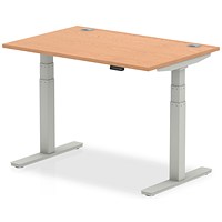 Impulse Height-adjustable Desk, Silver Legs, 1200mm, Oak