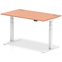 Impulse Height-adjustable Desk, White Legs, 1400mm, Beech
