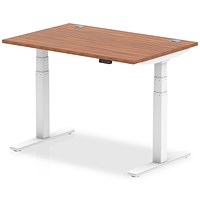 Air 1200mm Rectangular Height-Adjustable Desk, White Leg, Walnut