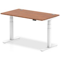 Air 1400mm Rectangular Height-Adjustable Desk, White Leg, Walnut