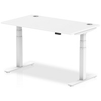 Air 1400mm Rectangular Height-Adjustable Desk, White Leg, White