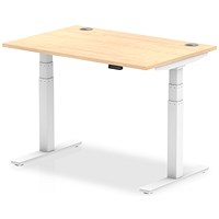 Air 1200mm Rectangular Height-Adjustable Desk, White Leg, Maple